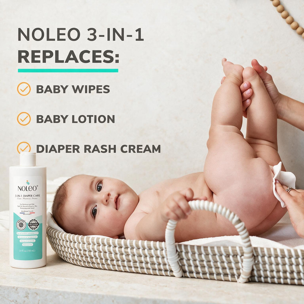 NOLEO Duo: 3-in-1 Diaper Care & Large Cotton Pads