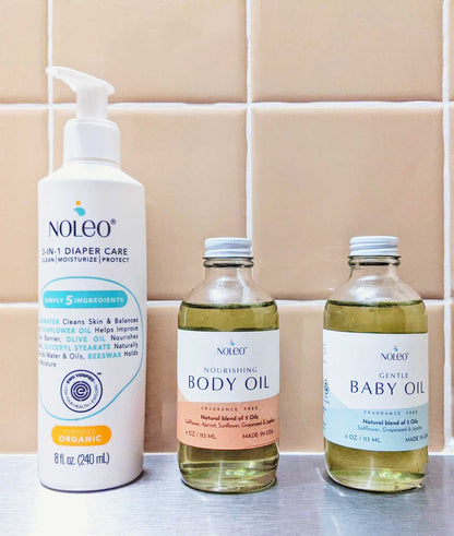 NOLEO Gentle Baby Oil – Natural Massage Oil for Babies | Soothes, Relaxes & Nourishes Delicate Skin | 4oz Glass Bottle