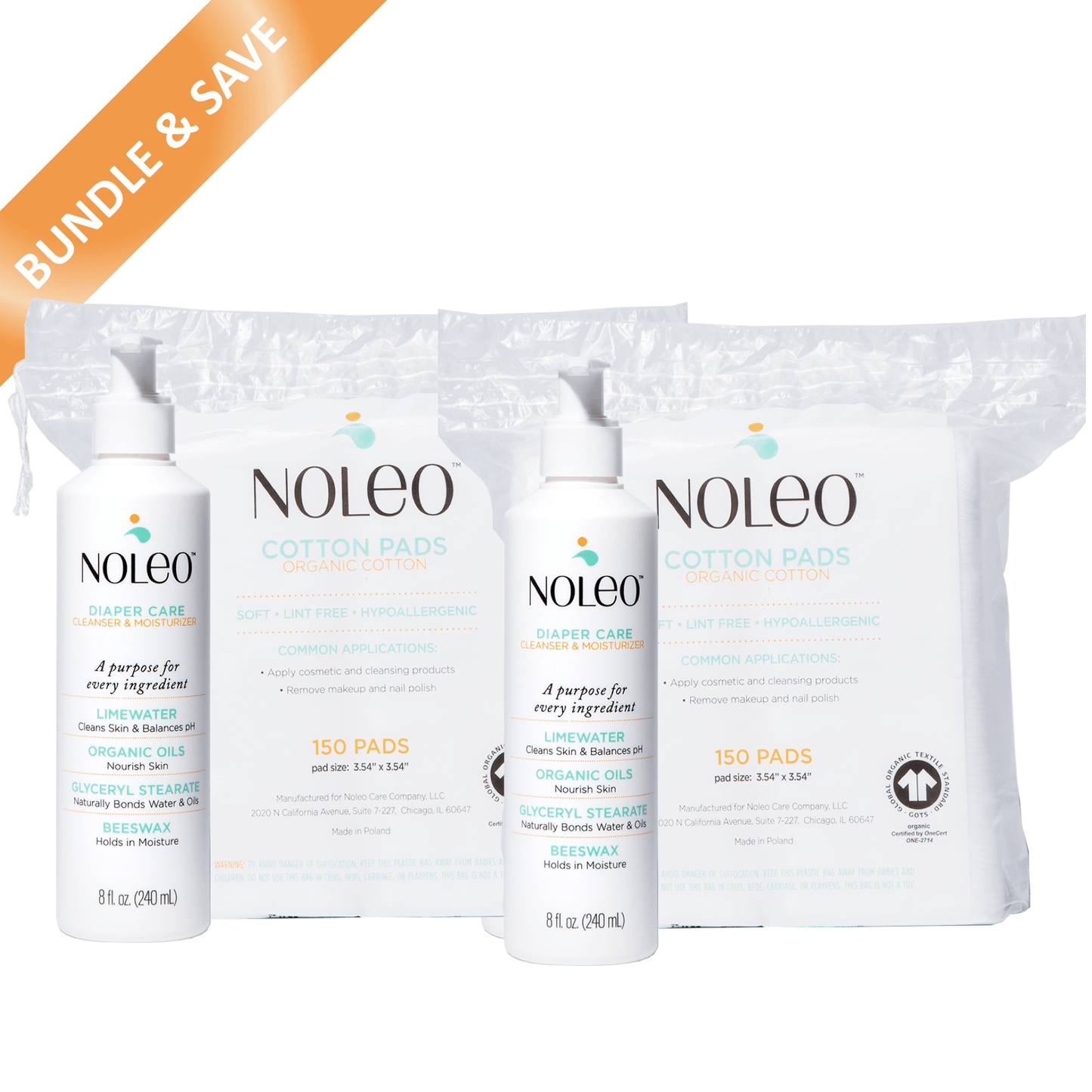 NOLEO Duo: 3-in-1 Diaper Care & Large Cotton Pads