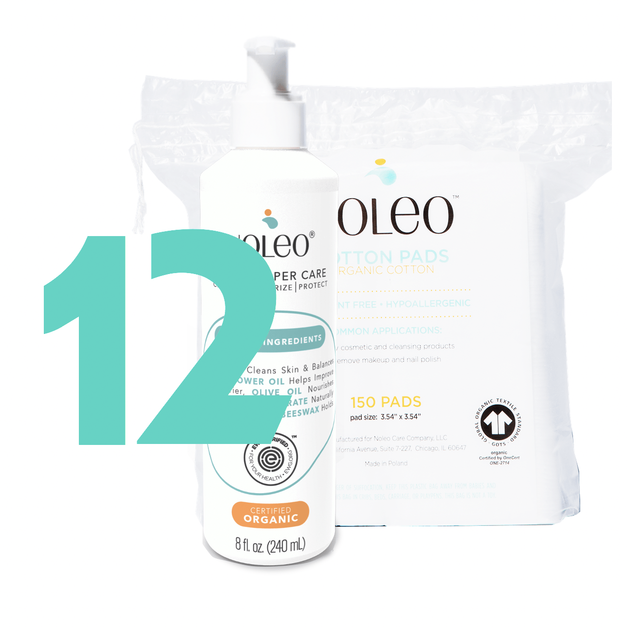 NOLEO Duo: 3-in-1 Diaper Care & Large Cotton Pads