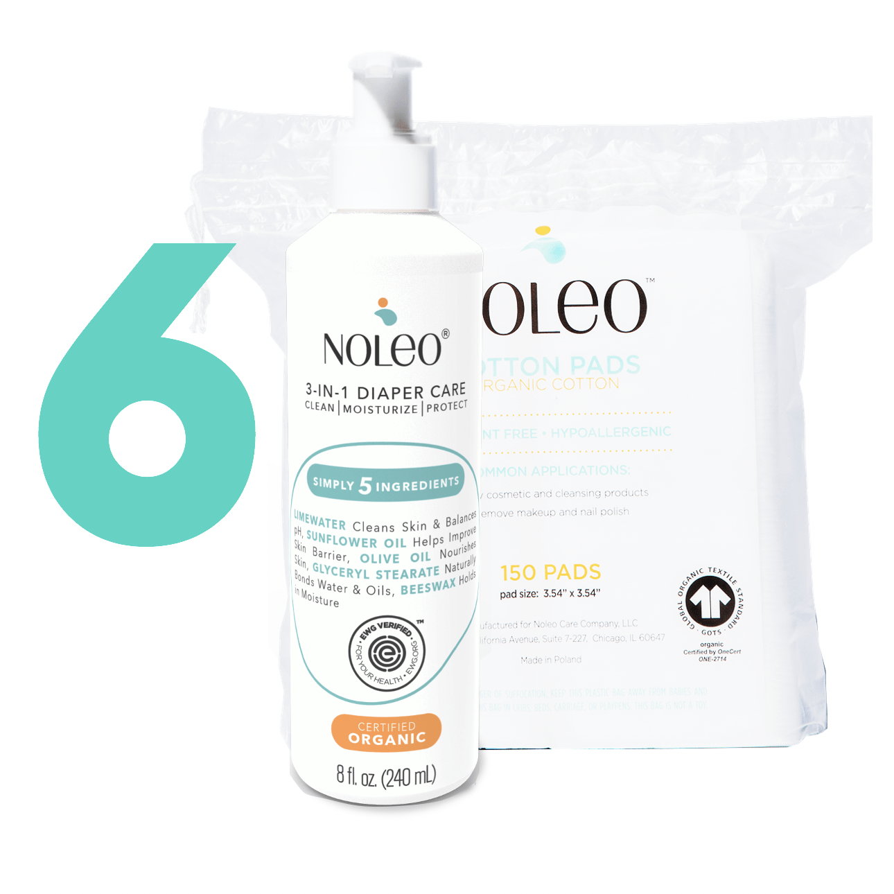 NOLEO Duo: 3-in-1 Diaper Care & Large Cotton Pads