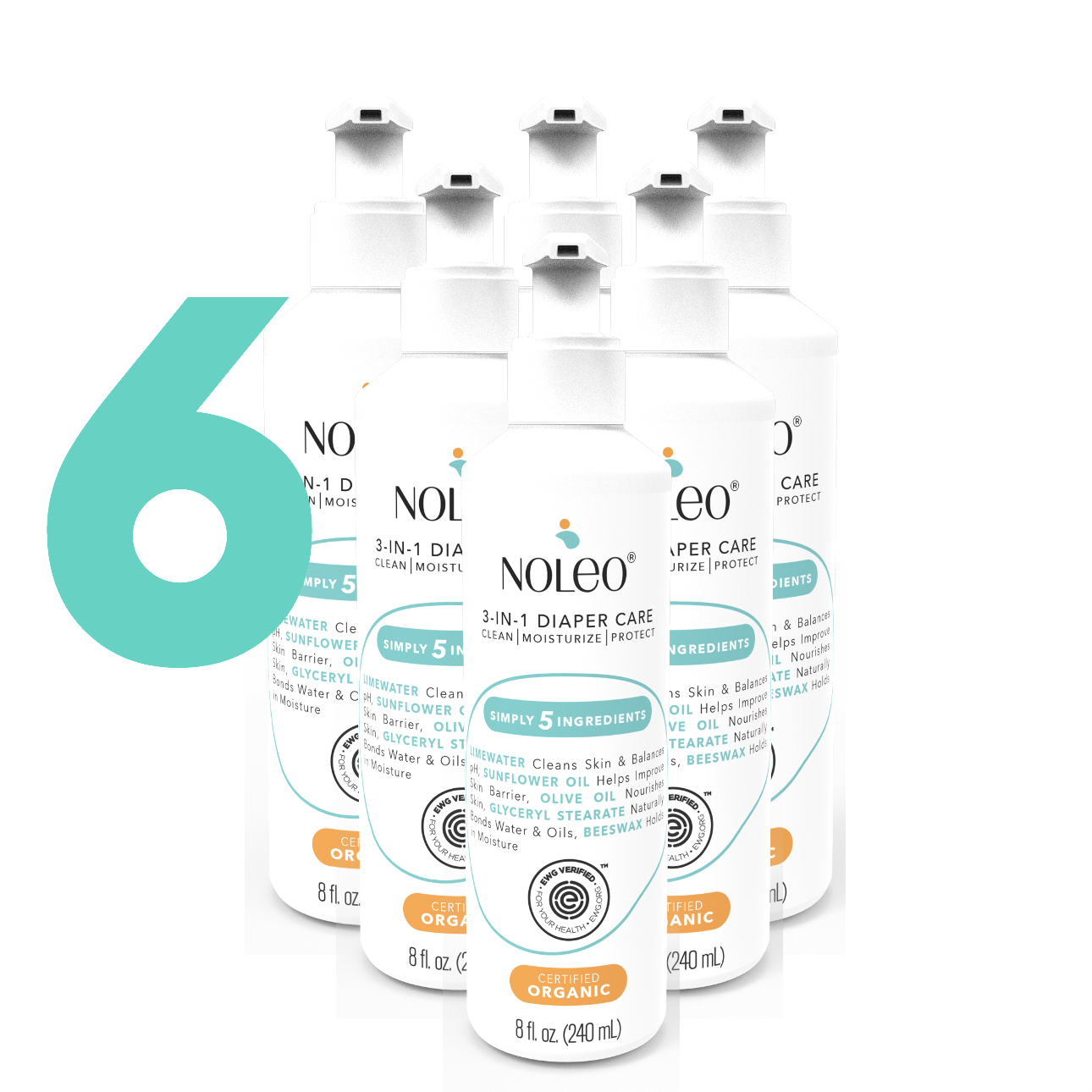 VALUE PACK - NOLEO 8 Oz Diaper Cleanser & Moisturizer - Pack of 3 NOLEO 3-IN-1 (Pack of 6)
